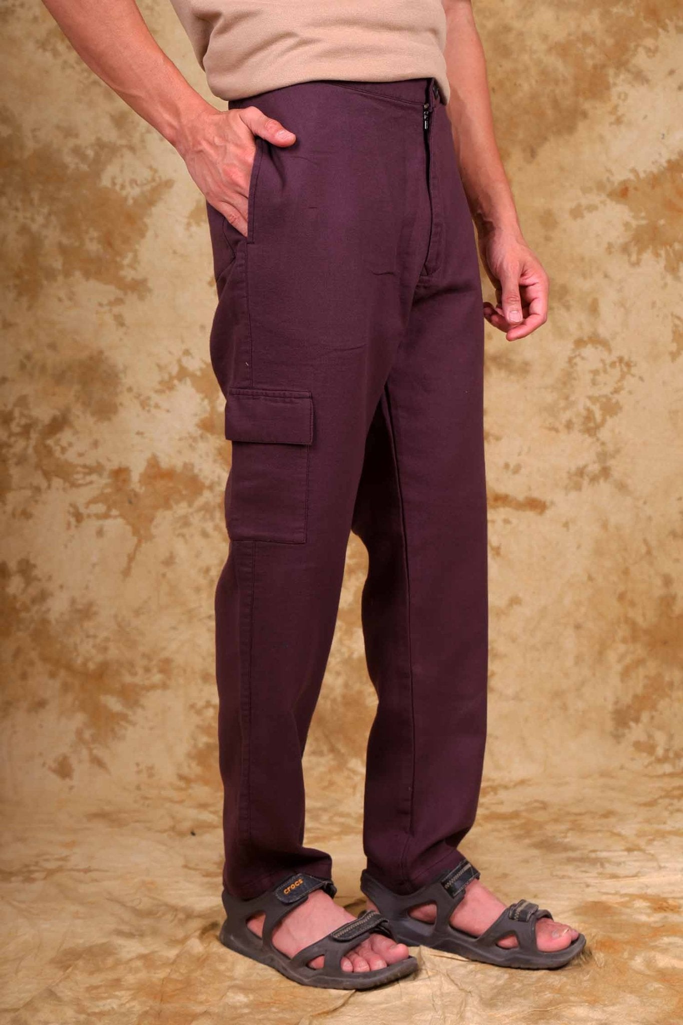 Bluebird Men's Slim Fit Cotton Cargo Pant Maroon 