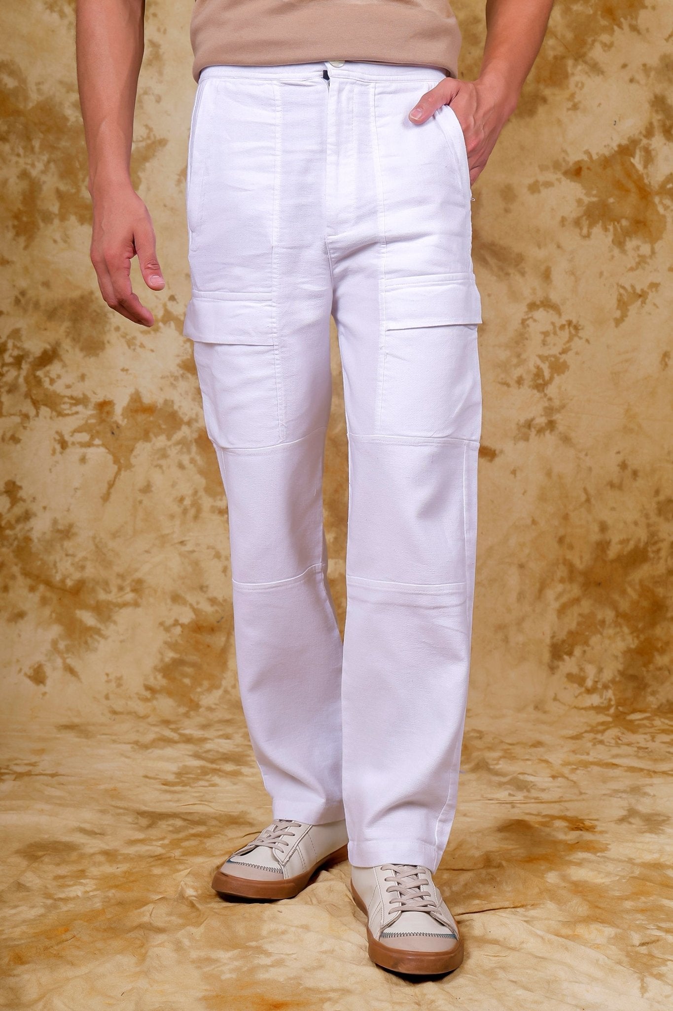 Bluebird Men's Slim Fit Cotton Cargo Pant White 