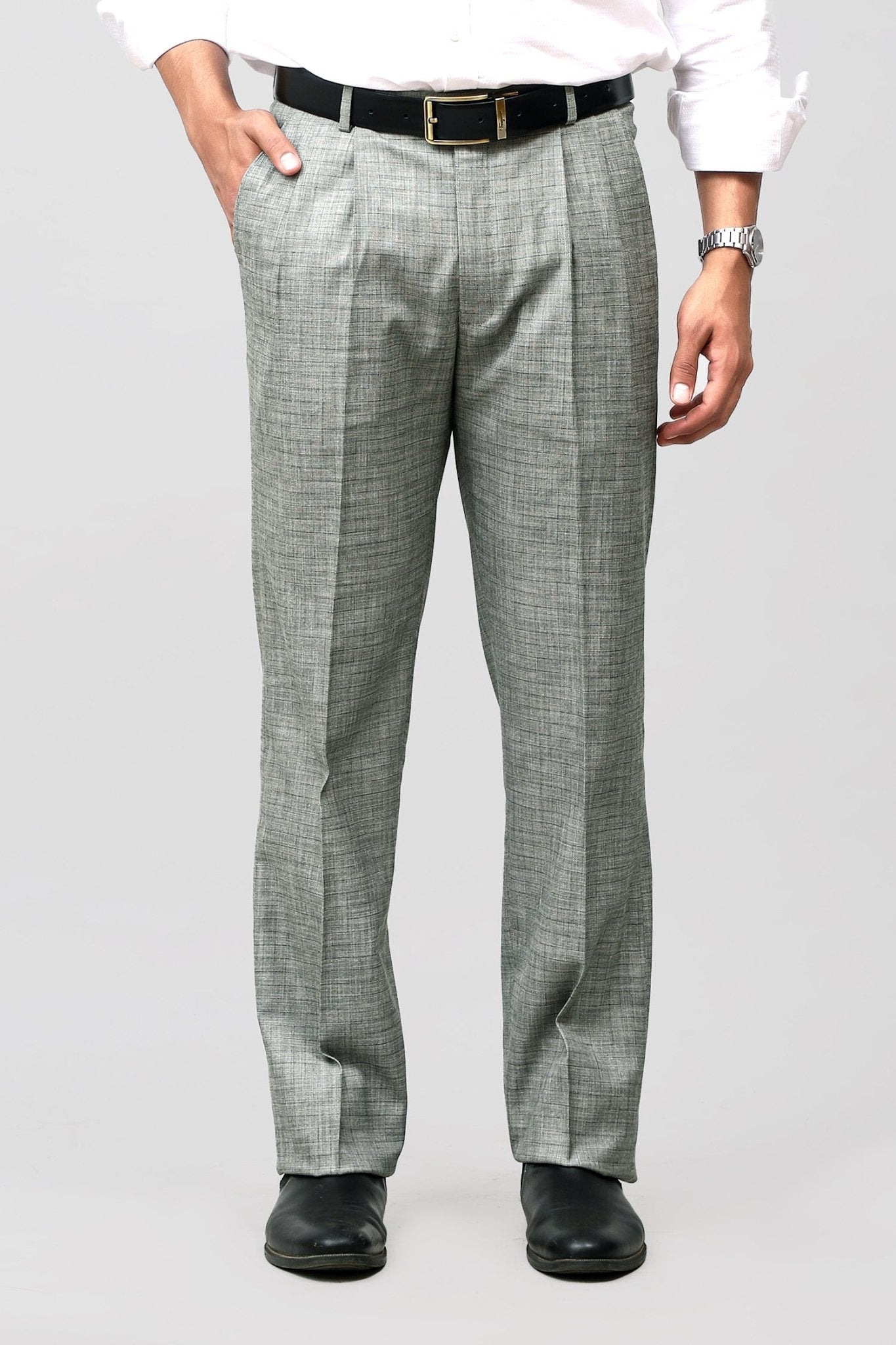 Bluebird Premium Light Grey Check Pleated Trouser 