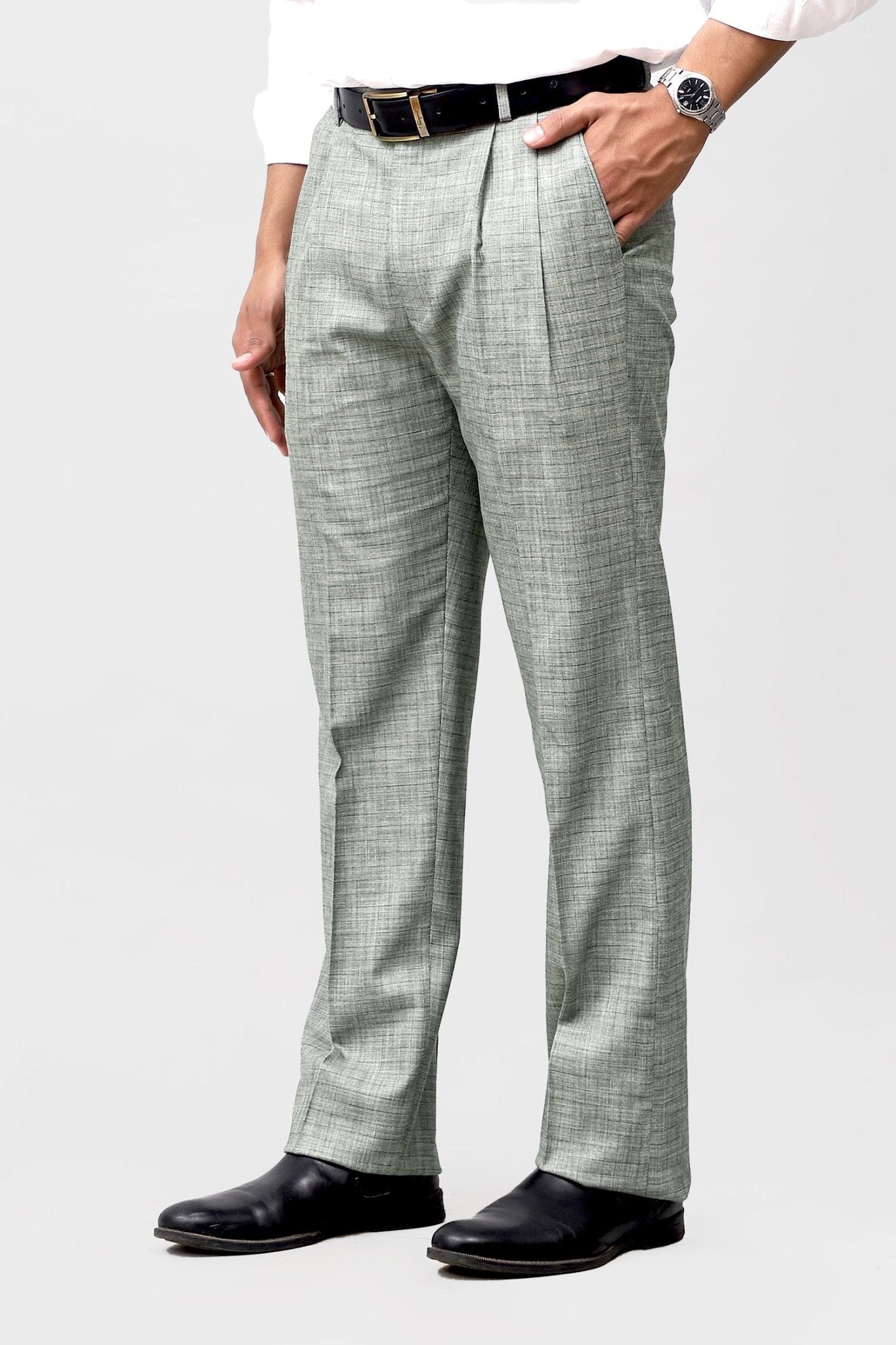 Bluebird Premium Light Grey Check Pleated Trouser 