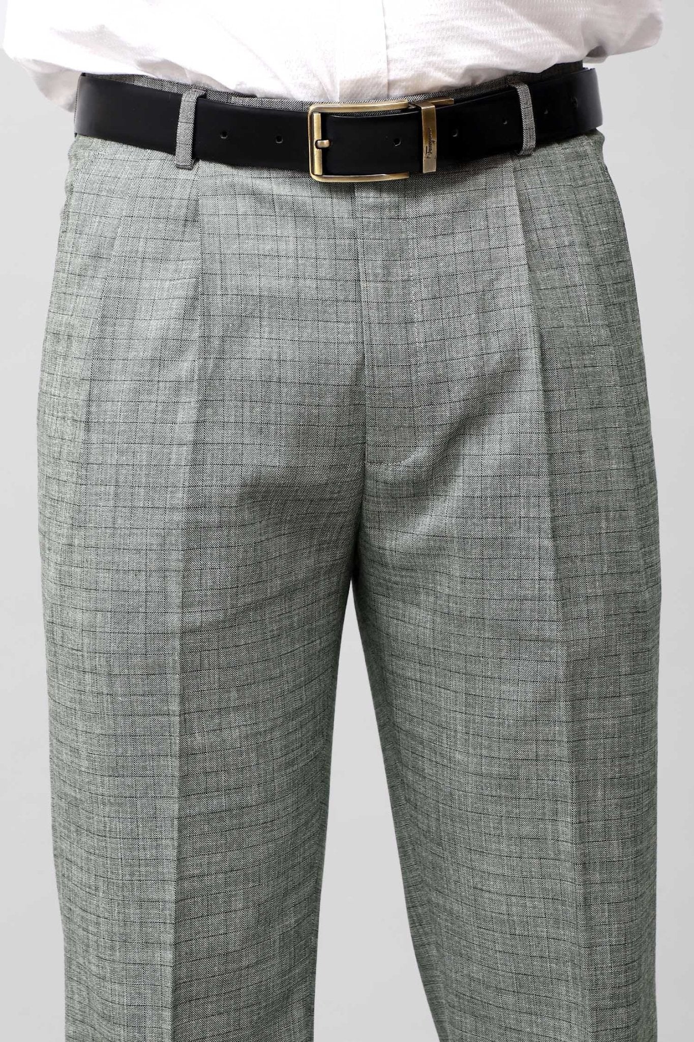 Bluebird Premium Light Grey Check Pleated Trouser 