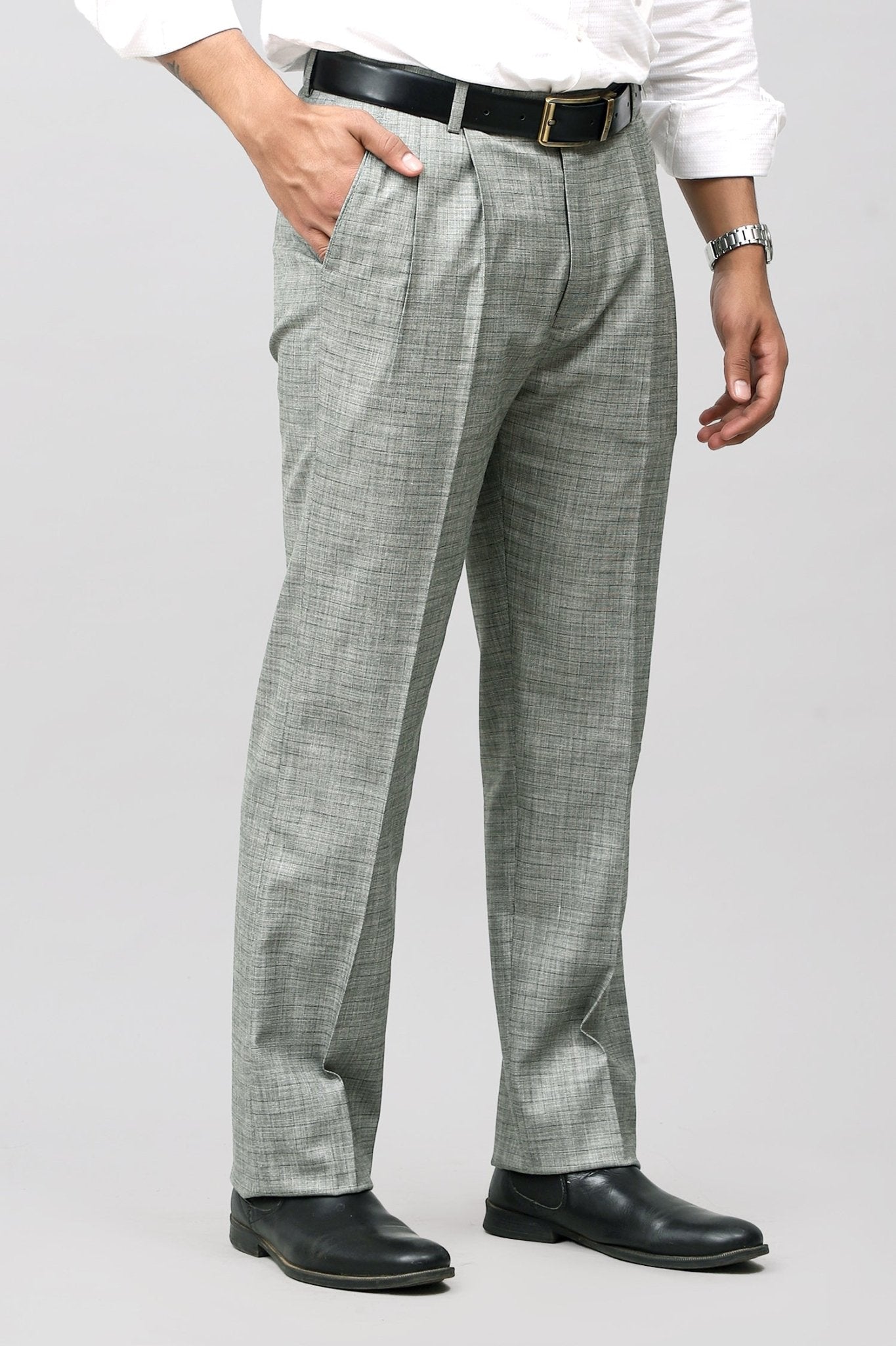 Bluebird Premium Light Grey Check Pleated Trouser 