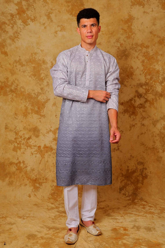 Bluesaanchi Zari Work Light Blue Kurta with Trouser Pajama | Swadesiicart