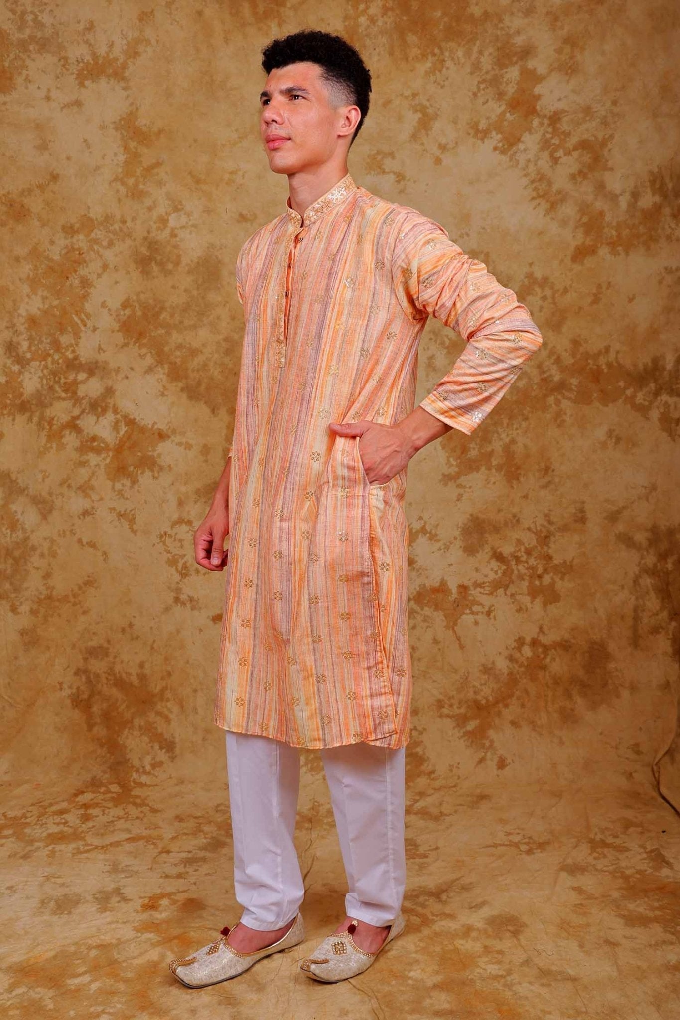 Bluesaanchi Zari Work Peach Kurta with Trouser Pajama | Swadesiicart