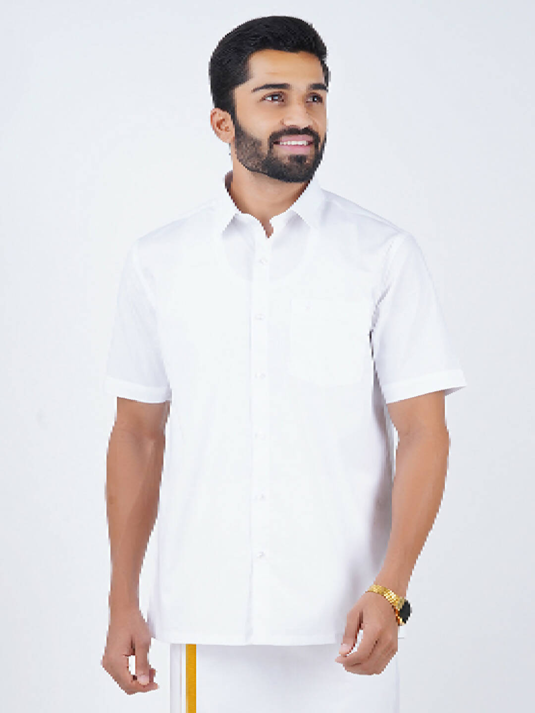 Ramraj Cotton Mens Half Sleeve Formal 100 % Cotton White Shirt 