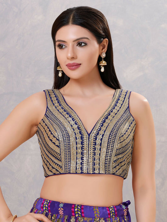 Joban Fashion Women Sequin Navy-Blue Stitched Blouse