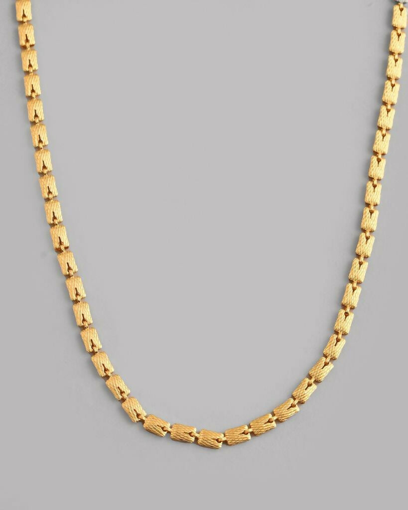 VOJ Gold-Polished Self Design Biscuit Chain For Men 