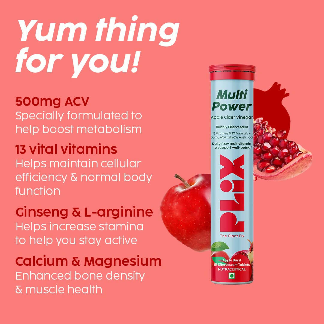 PLIX The Plant Fix Multi Power + Apple Cider Vinegar Bubbly Effervescent Tablets - Apple Burst 