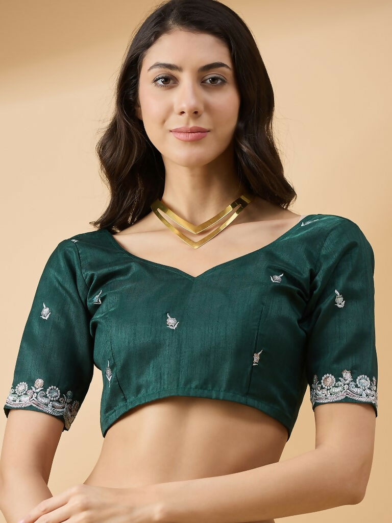 Green Organza Sequence Embroidered Saree with Unstitched Blouse - Satya