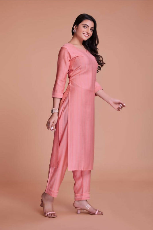 Aastha Fashion Women's Baby Pink Viscose Solid Kurti with Bottom - Grab2buy