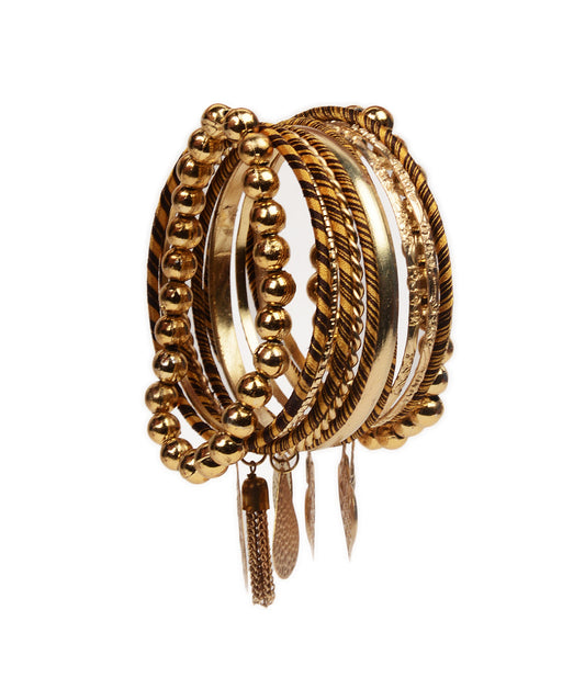 Gold-Polished Alloy Designer Fusion Gold Charms Bangle Set - The Pari 