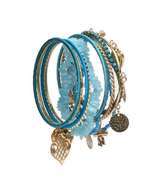 Gold-Plated Alloy Designer Blue Stone Bracelet Bangle Set - The Pari - Grab2buy