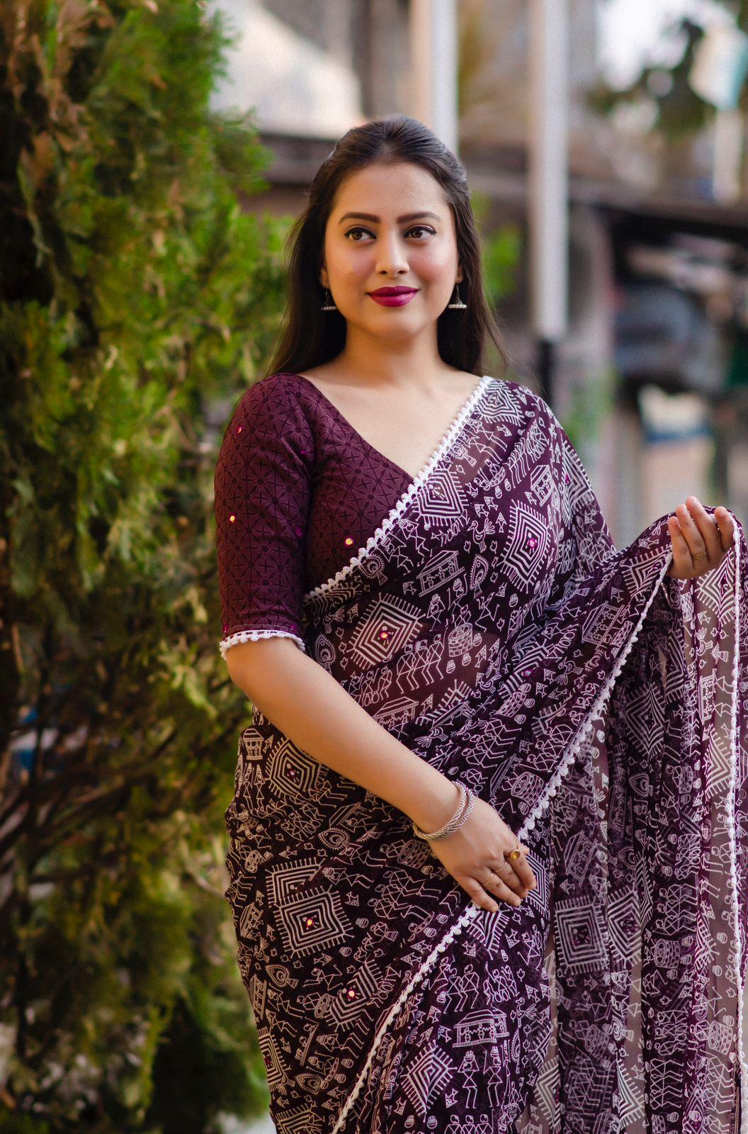 Jambali Poly Georgette Ethnic Motifs Saree with Unstitched Blouse - A2M