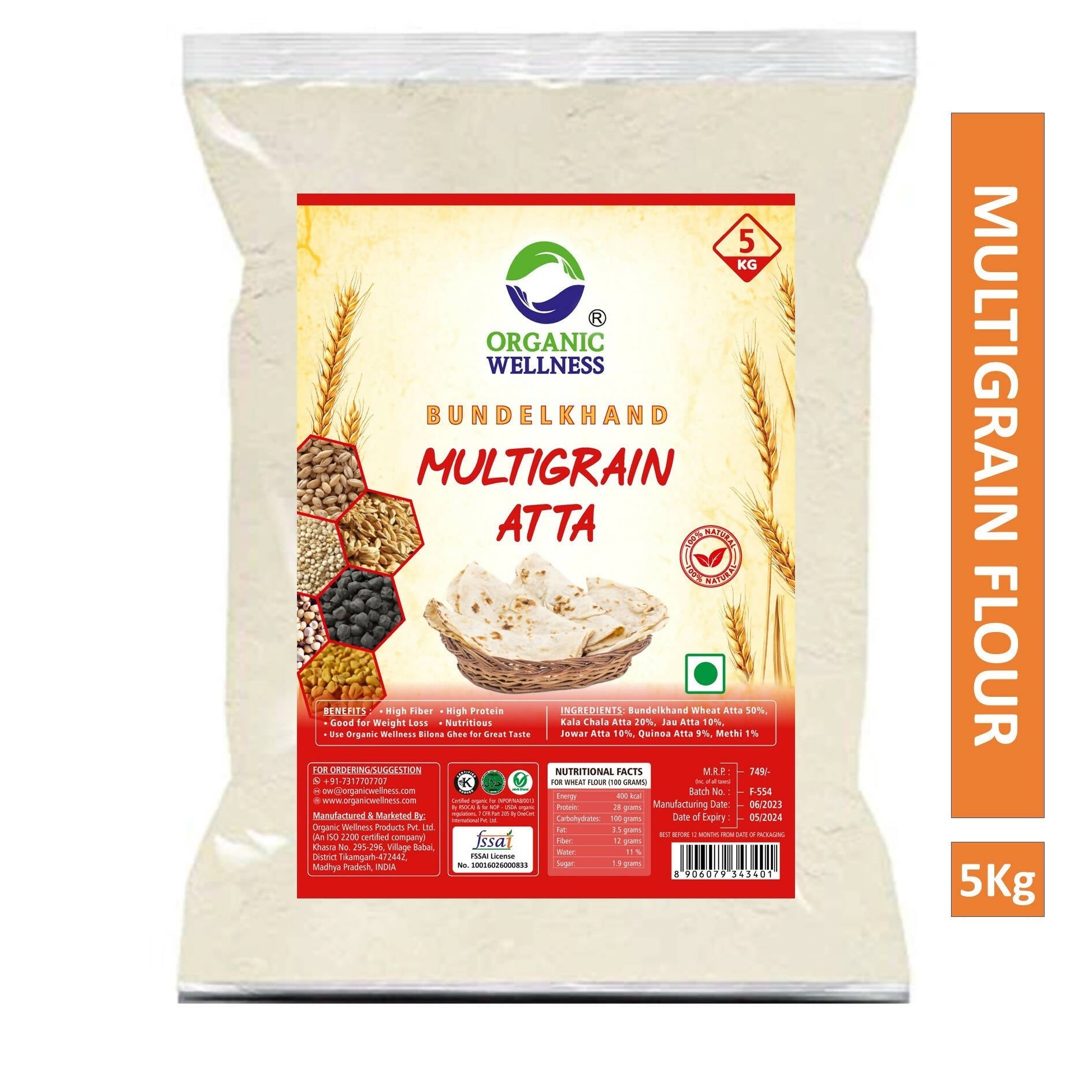 Organic Wellness Bundelkhand Whole Wheat Multigrain Atta - Grab2buy
