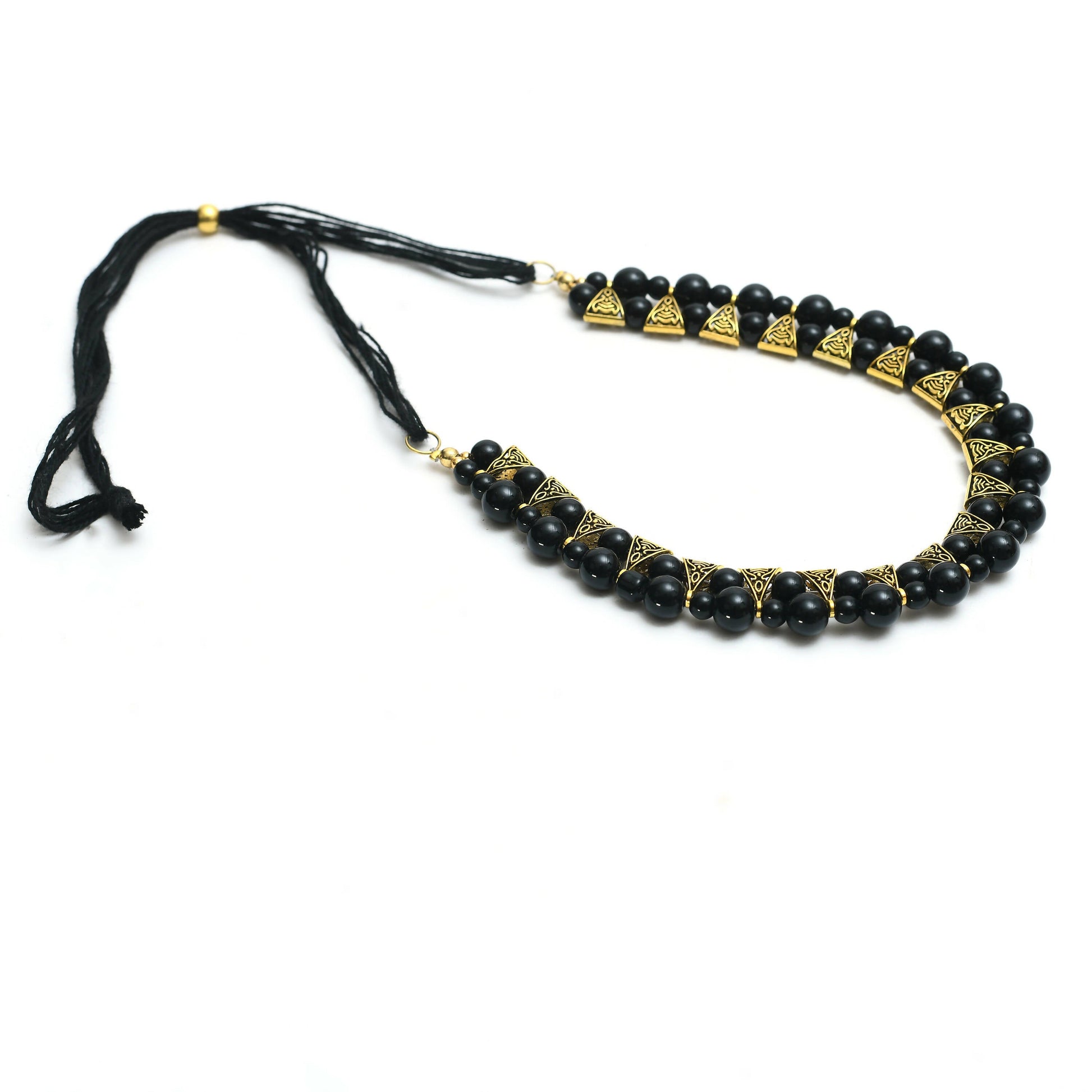 Mominos Fashion Johar Kamal Gold-Plated Brass Finish Pearls Work Choker For Women (Black) - Grab2buy