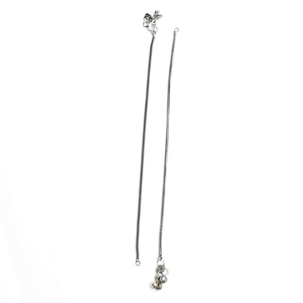 Mominos Fashion Kamal Johar Oxidised Silver Simple Anklets