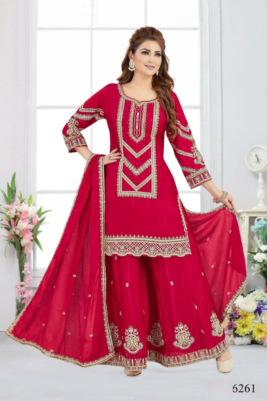 Joban Fashion Chinon Silk Red Color Kurta Set