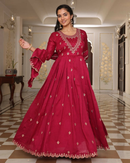 Jyoti Fashion Women's Rani Pink Soft Silk Embroidered Designer Kurta Set | Swadesiicart