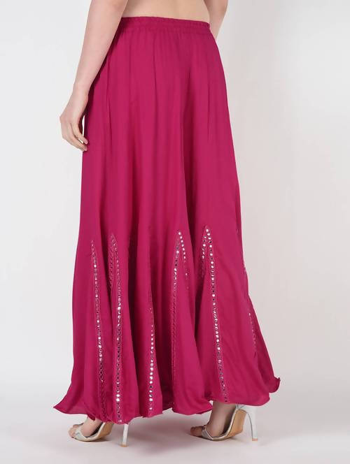 Mominos Fashion Magenta Viscose Rayon Flared Palazzo with Mirror Lace Work - Grab2buy