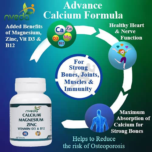 Nveda Calcium Magnesium Zinc Vitamin D3 & B12 Tablets 