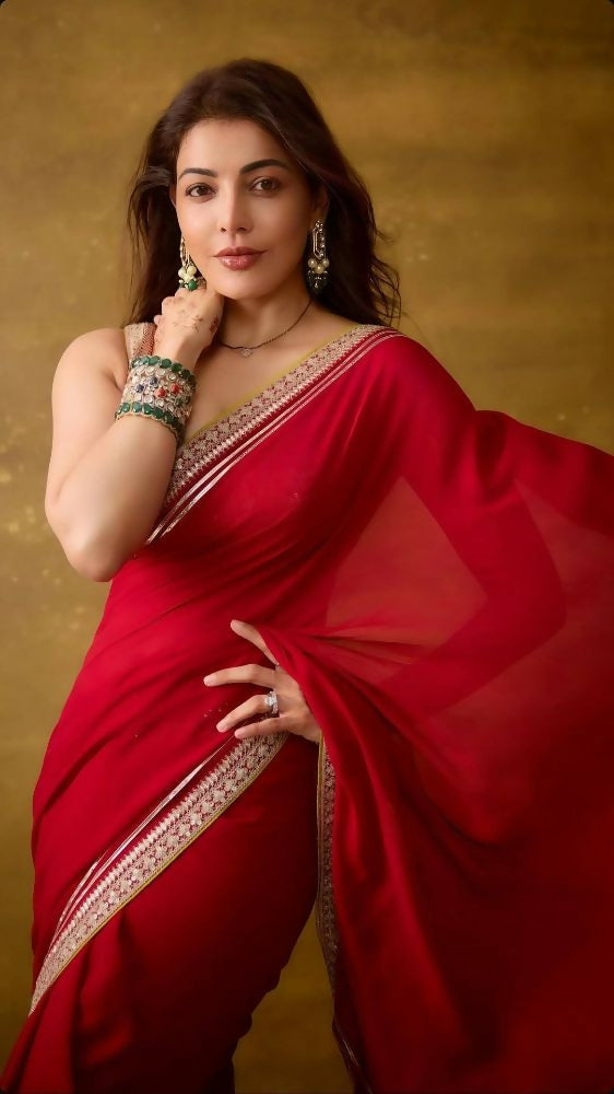Joban Fashion Red Fandy Satin Silk Party Wear Sarees
