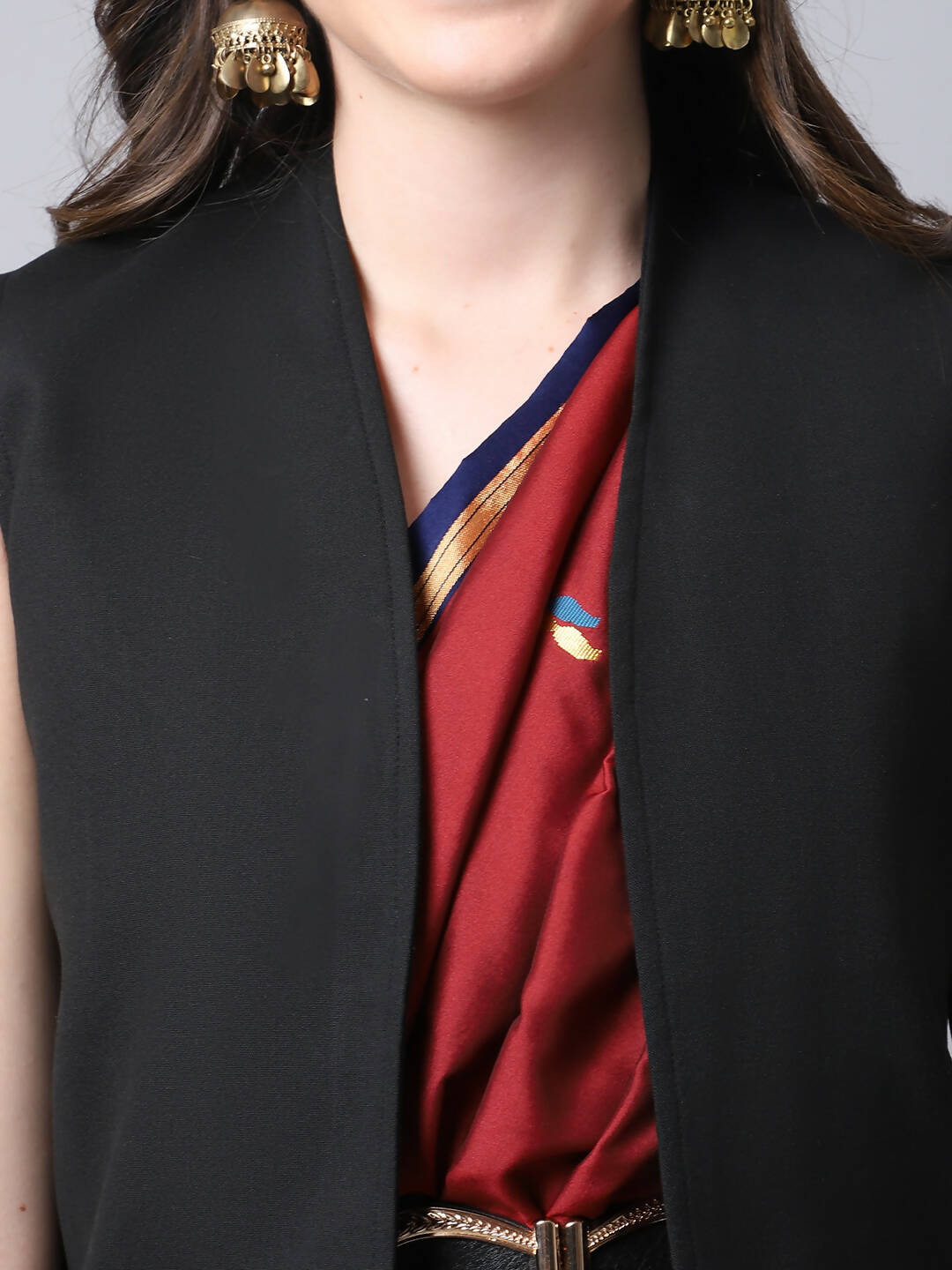 Even Apparels Black Polywool Open Front Women's Long Coat 