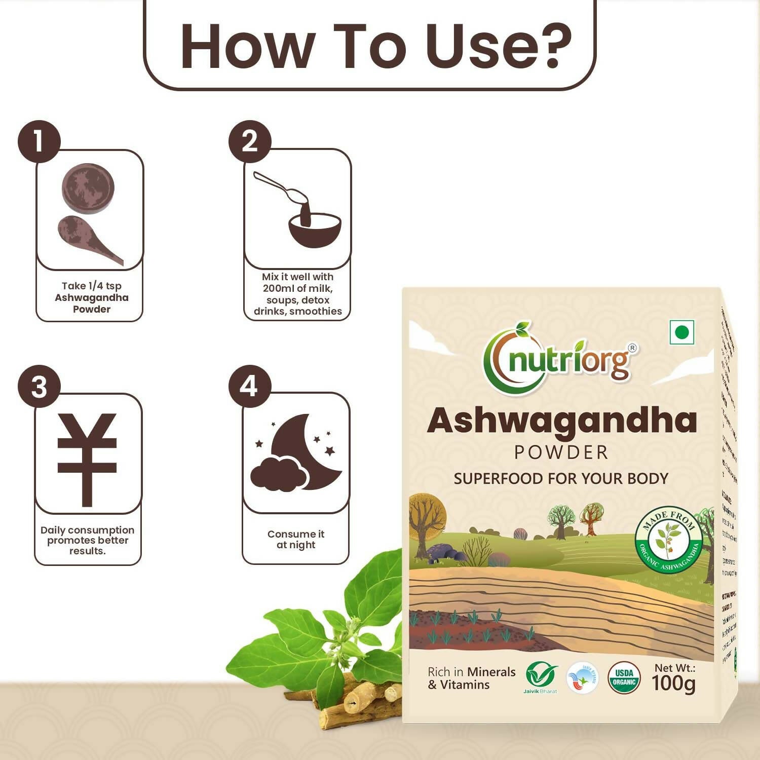 Nutriorg Certified Organic Ashwagandha Powder 