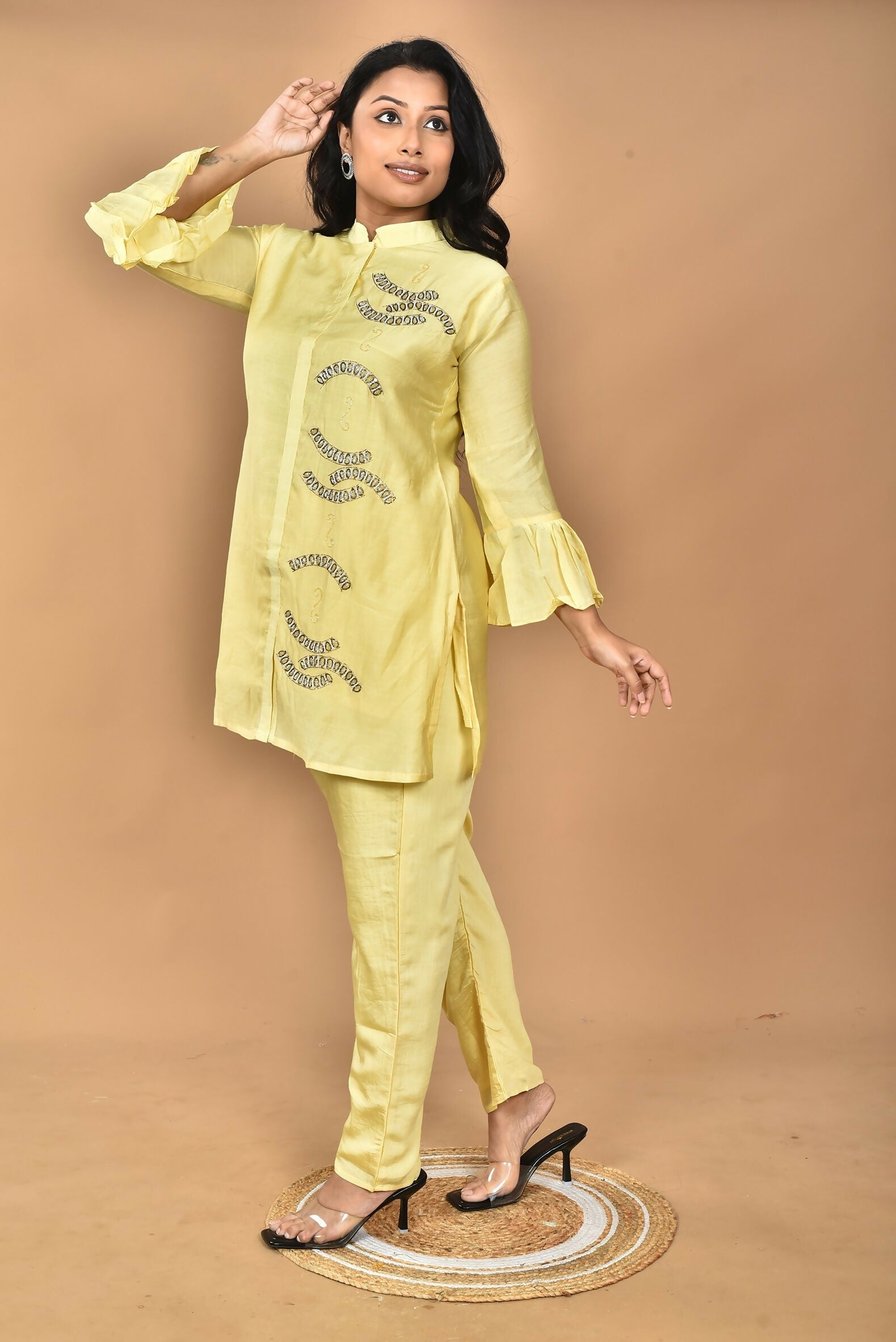 Morchari Women Hand Embroidery Co-Ords-Yellow 
