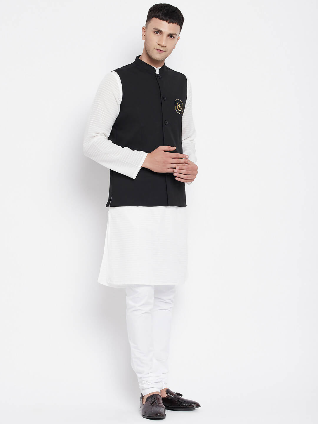 Even Apparels Black Pure Cotton Nehru Jacket With Eid Insignia PW668 