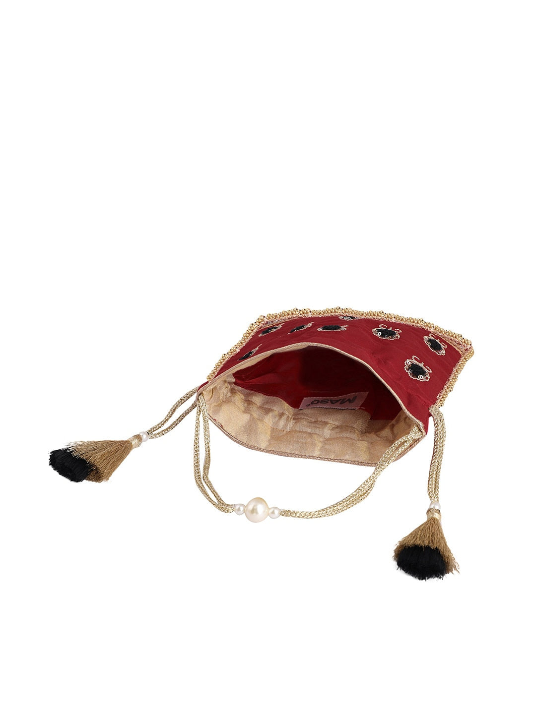 Masq Red & Black Embellished Embroidered Potli Clutch 