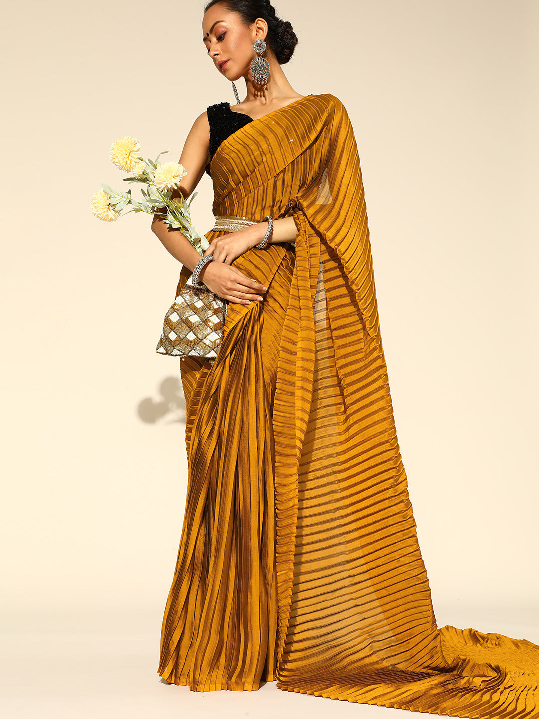 Saree Mall Mustard Party Wear Saree with Matching Blouse