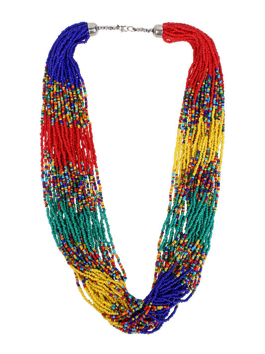 Cardinal Red & Green Beaded Multistring Necklace & Earrings Set - Grab2buy