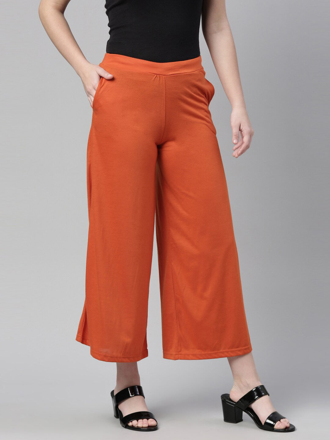Souchii Women Orange Knitted Palazzo 