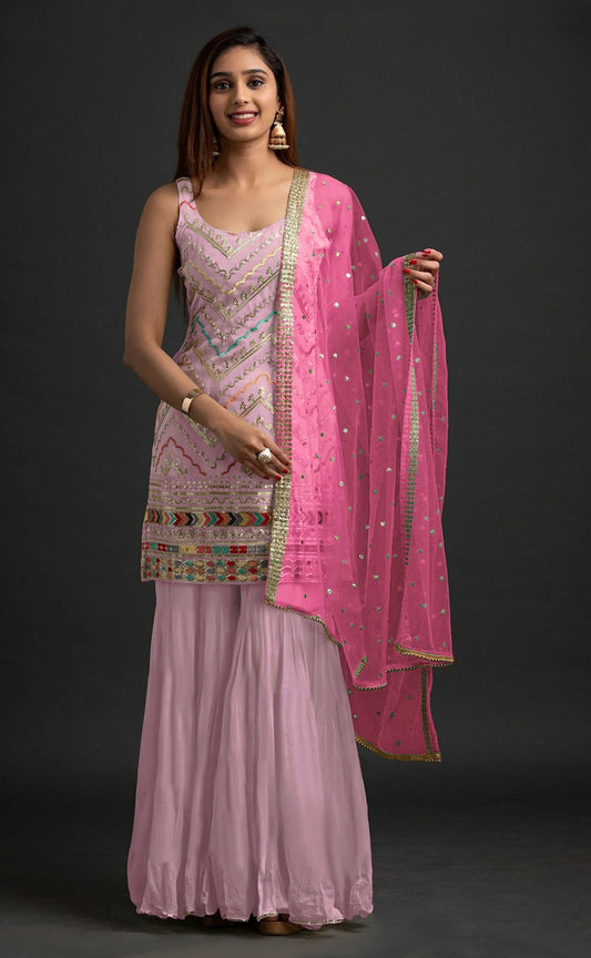 Anaita Pink Georgette Suit with Embroidered Thread & Sequence Work