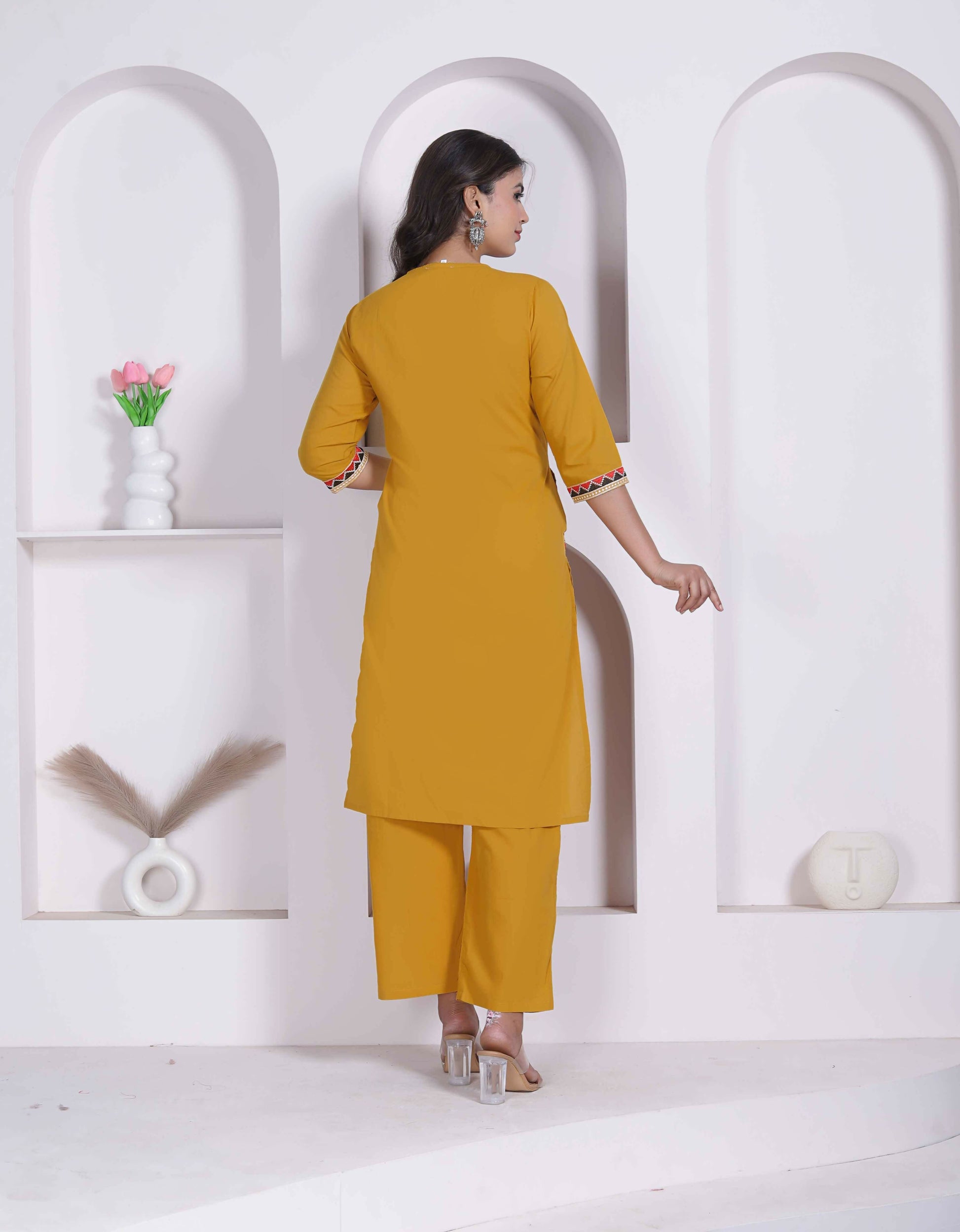 Miravan Womens Yellow Kurta And Palazzo Set