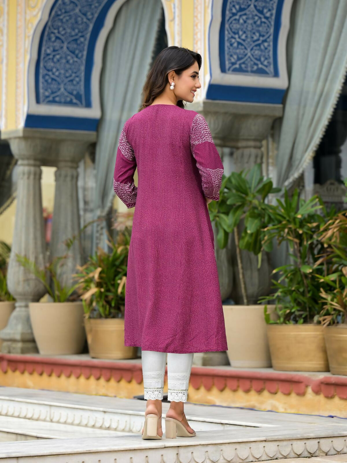 Juniper Women's Wine Beautiful Printed Liva Rayon A-Lined Kurta For Women 