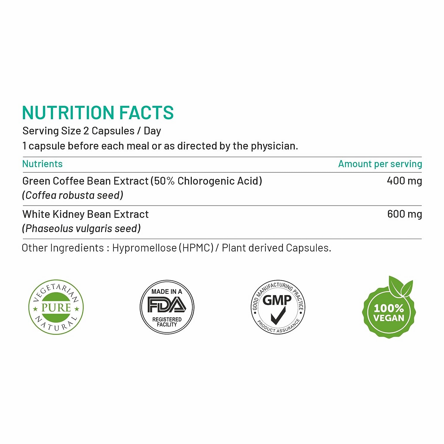 Bliss Welness Green Coffee Bean Extract White Kidney Bean Extract Capsules - Grab2buy