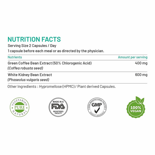 Bliss Welness Green Coffee Bean Extract White Kidney Bean Extract Capsules - Grab2buy