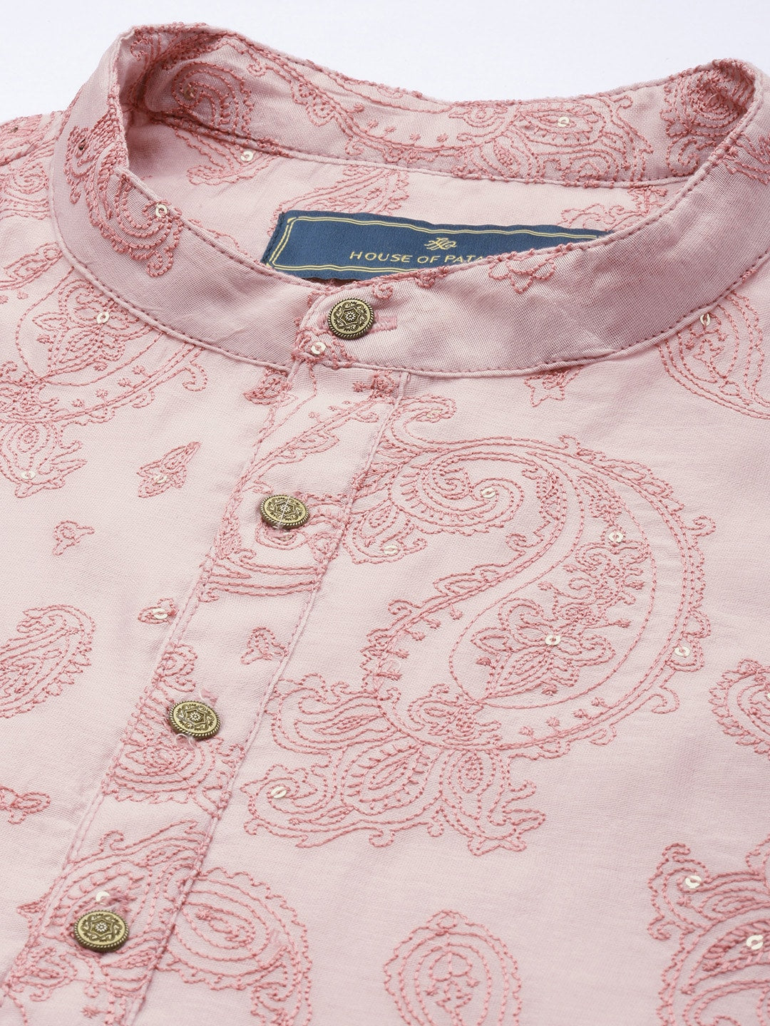 House of Pataudi Men Paisley Embroidered Sequinned Thread Work Jashn Kurta with Churidar
