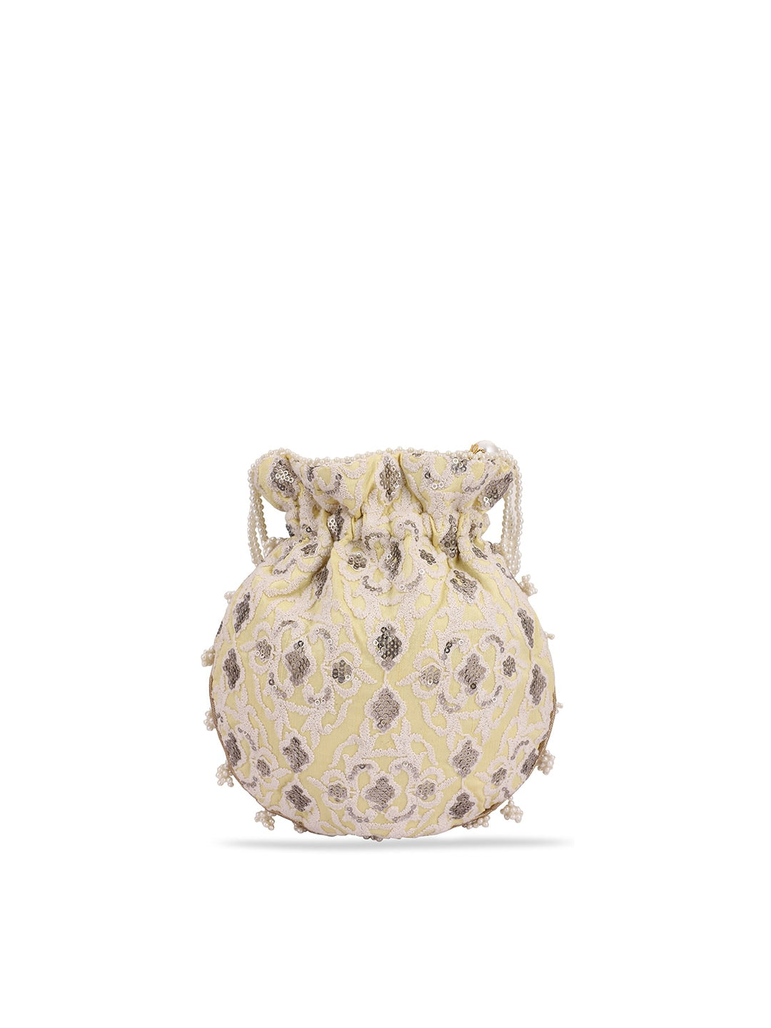 Masq Women Yellow & Grey Embellished Embroidered Potli Clutch 