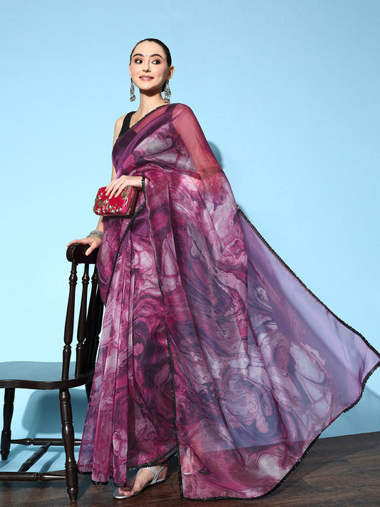 Tikhi Imli Purple & Grey Abstract Print Net Grab2Buy 