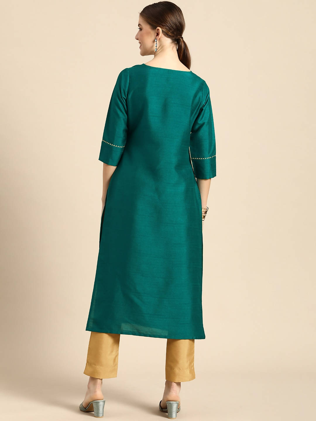 Janasya Women Green Regular Kurta with Trousers