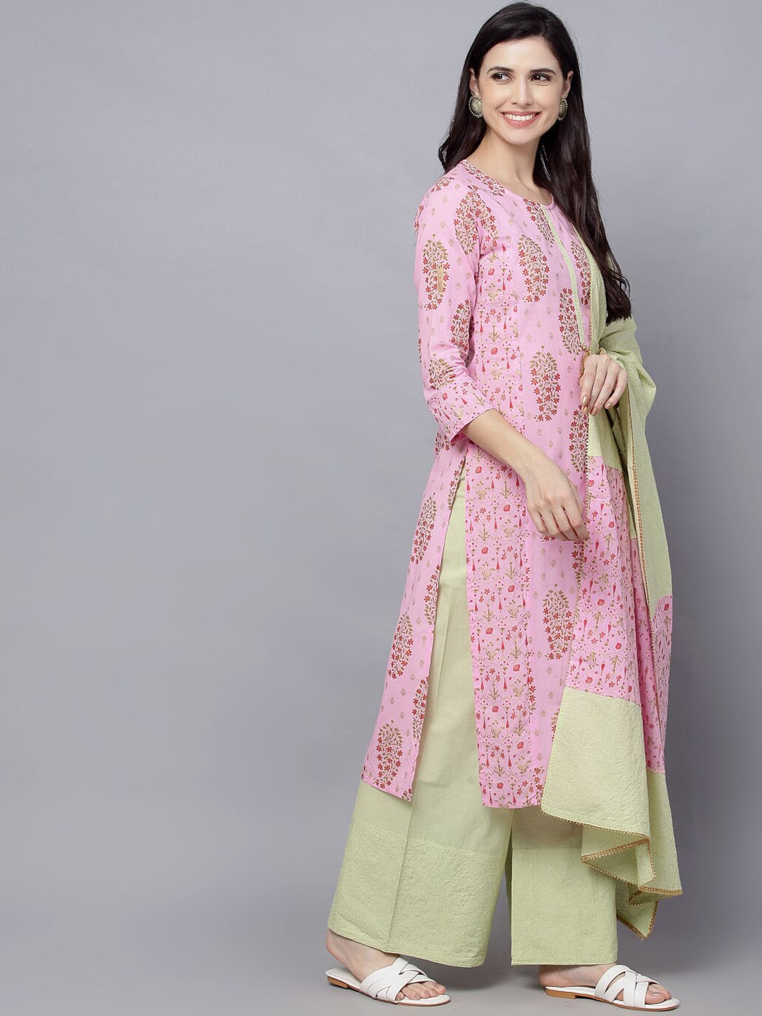 HERE&NOW Women Pink Ethnic Motifs Printed Pure Cotton Kurta Set