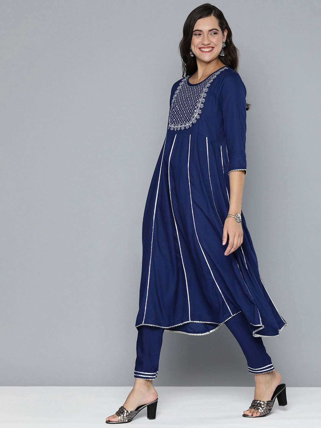HERE&NOW Ethnic Motifs Embroidered Gotta Patti Kurta With Trousers & With Dupatta