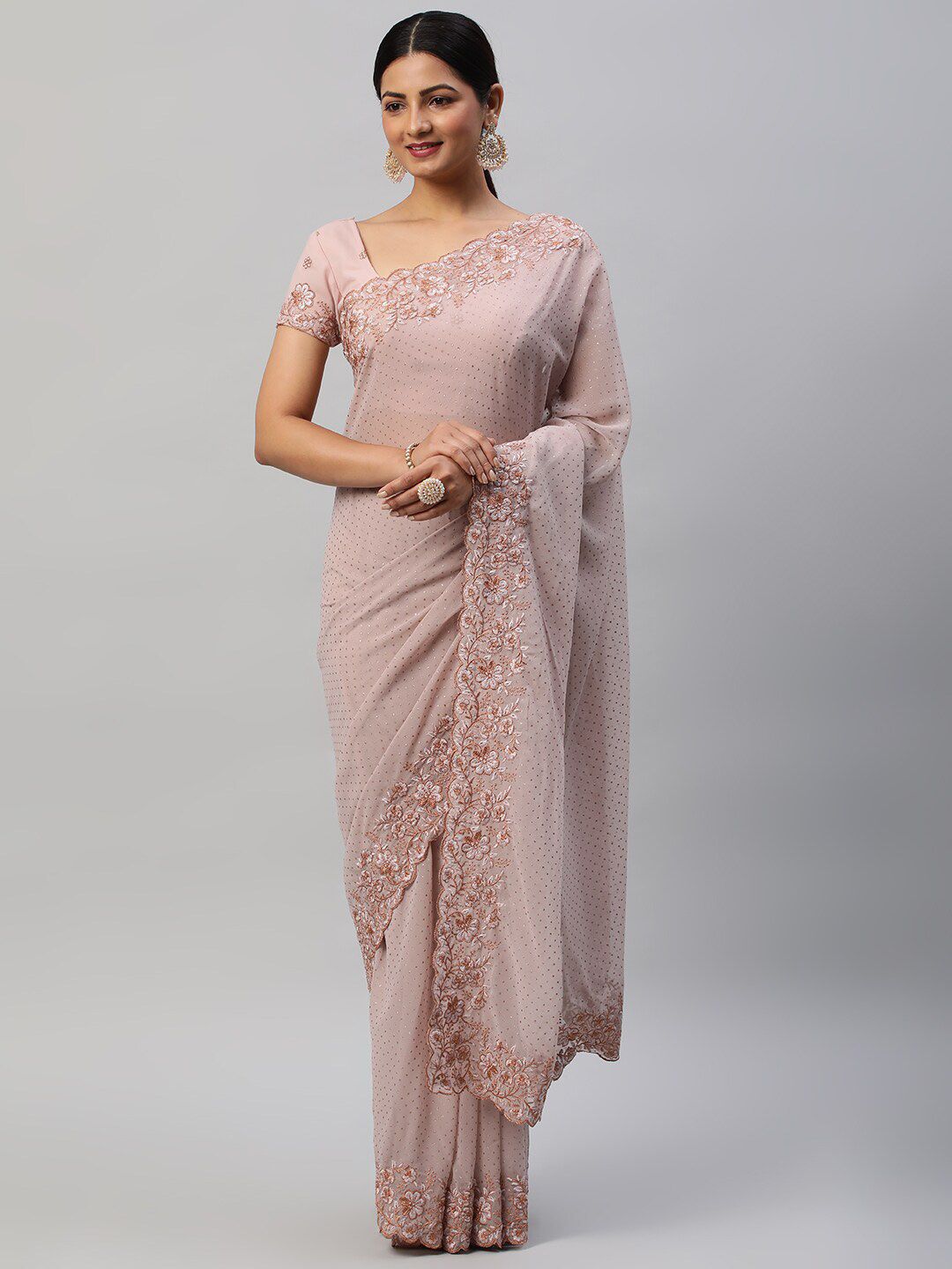 kasee Mauve Polka Dots Embroidered Saree