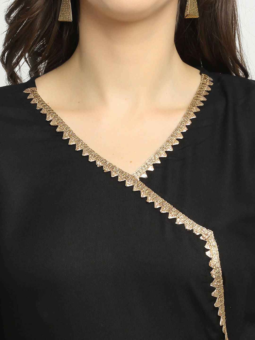 Rudra Bazaar Black Angrakha Style Flared Kurta with Pyjamas & Dupatta