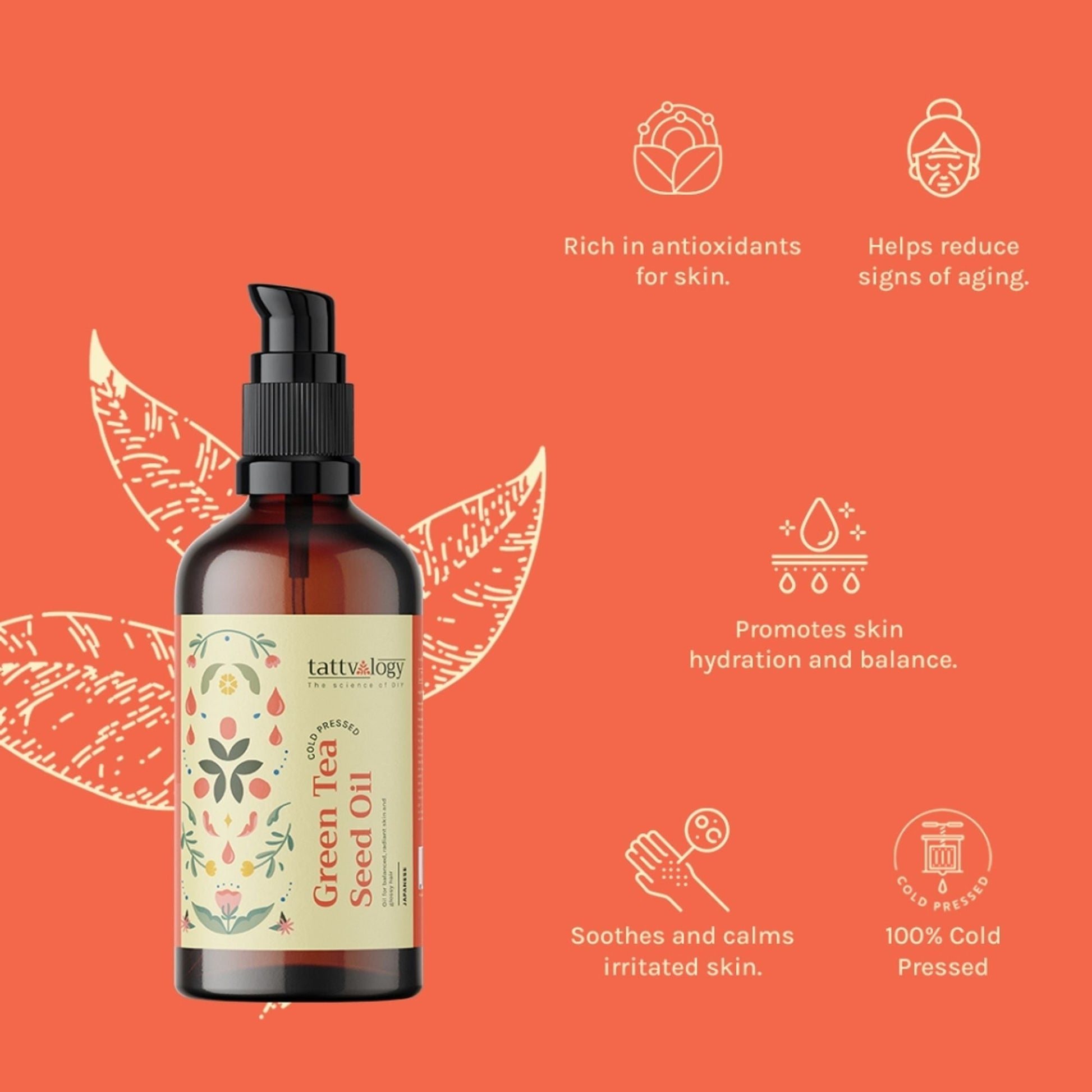 Tattvalogy Green Tea Seed Oil - Cold Pressed, Anti - Aging, Known to Boosts Collagen, Youthful Skin