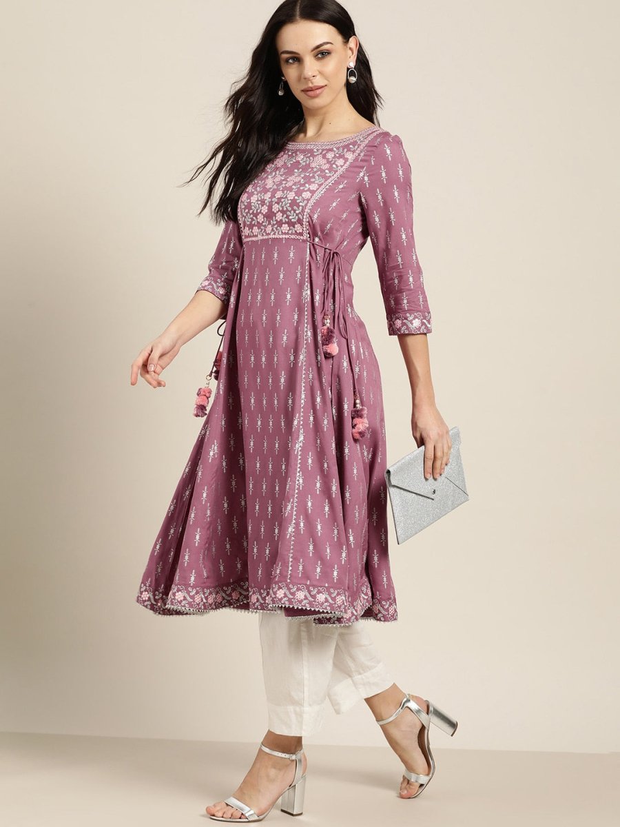 All About You Purple & Silver Ethnic Motifs Gotta Patti Detail Kurta