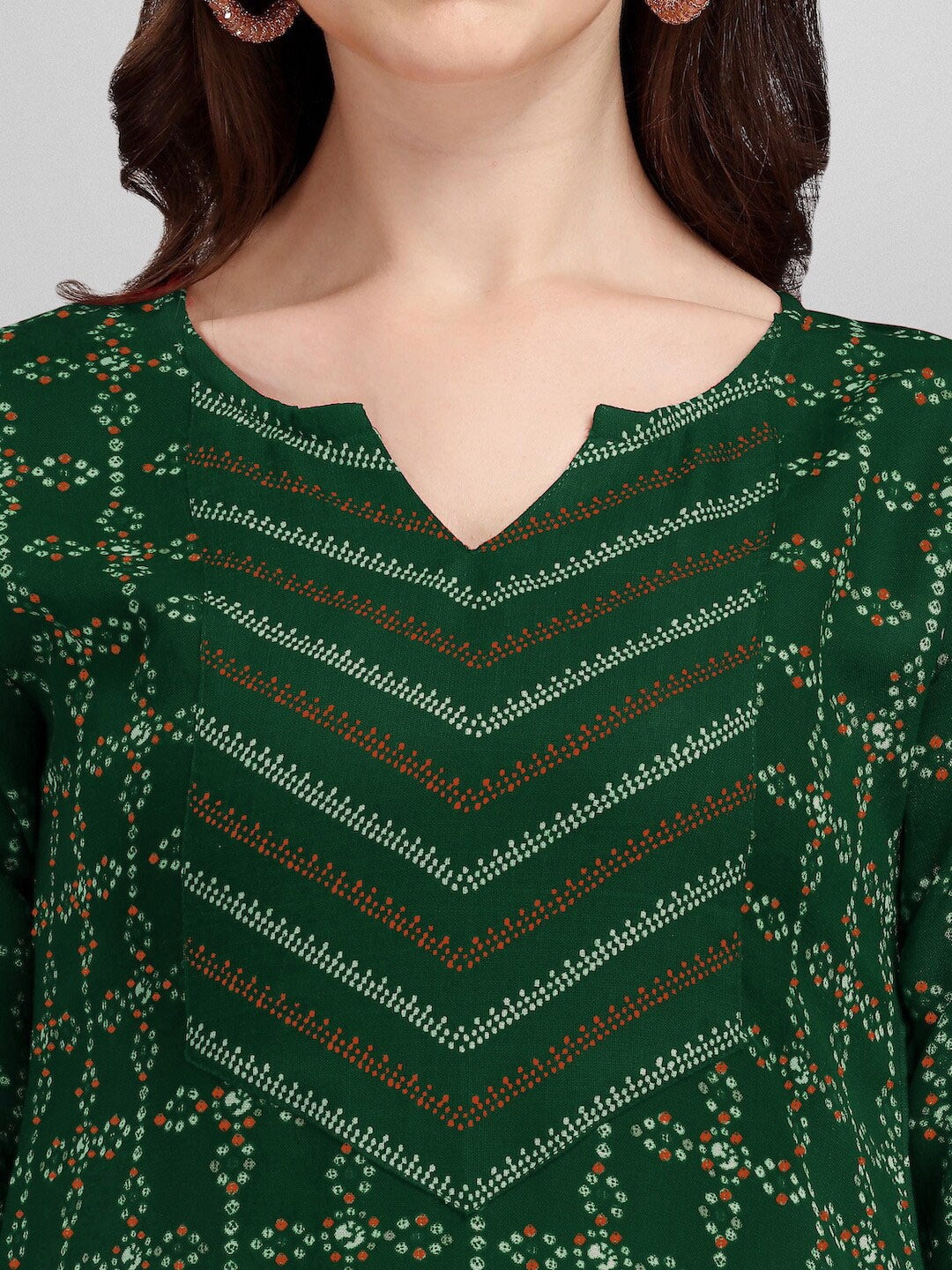 HERE&NOW Green & White Geometric Printed Pure Cotton Kurta With Trousers & Dupatta
