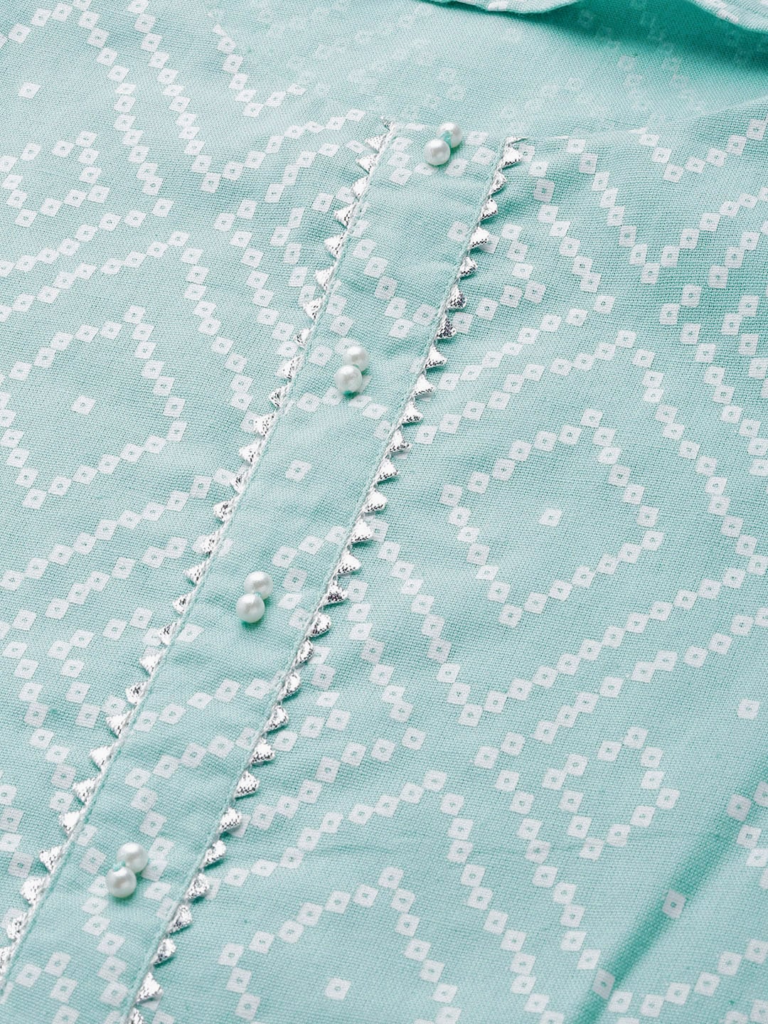 HERE&NOW Women Green & White Bandhani Print Straight Kurta 